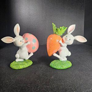 Hodao Easter Bunny Figurine Set of Two Eco Friendly Resin Easter Decor 5" Tall